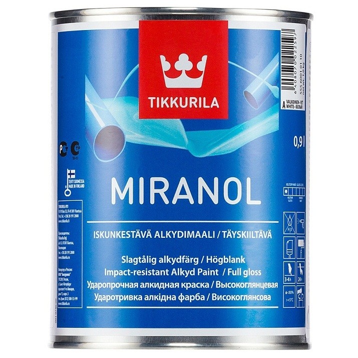 Эмаль алкидная Tikkurila Miranol высокоглянцевая база A 0,9 л