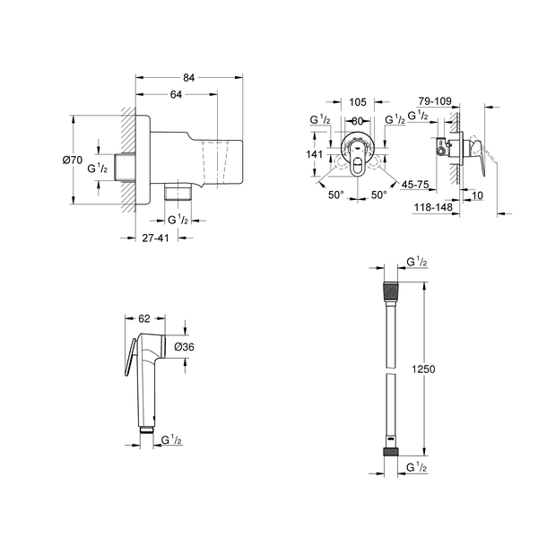 Комплект для гигиенического душа Grohe Bauloop 124895