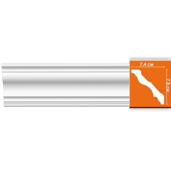 Плинтус потолочный полиуретановый Decomaster 96684 2400х74х78 мм