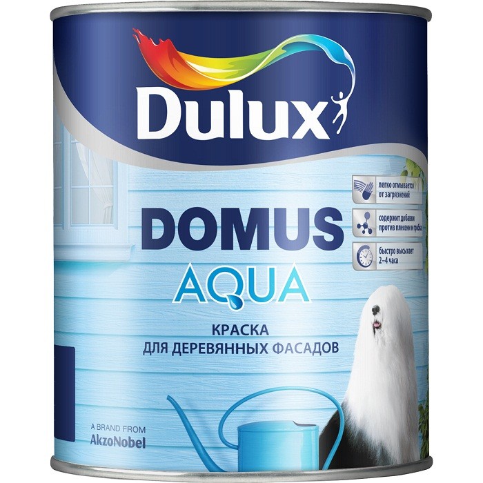 Краска акриловая Dulux Domus Aqua для деревянных фасадов база BС полуматовая 0,9 л
