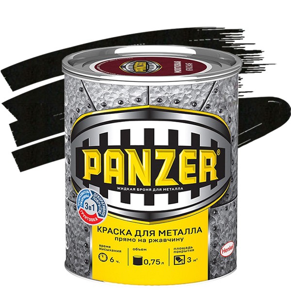 Краска для металла Panzer молотковая черная 0,75 л