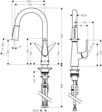 Смеситель для кухни Hansgrohe Talis S 160 72815000 с выдвижным изливом