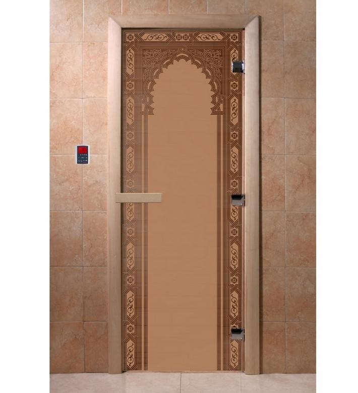 Дверь для сауны стеклянная Doorwood DW01508 Восточная арка бронза матовая 700х1900 мм