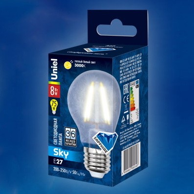 Лампа светодиодная Uniel Sky LED-A60-8W/WW/E27/FR PLS02WH