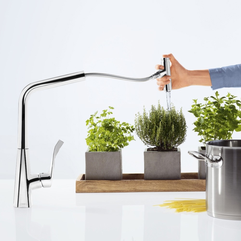 Смеситель для кухни Hansgrohe Metris Select 320 14884800 с выдвижным изливом