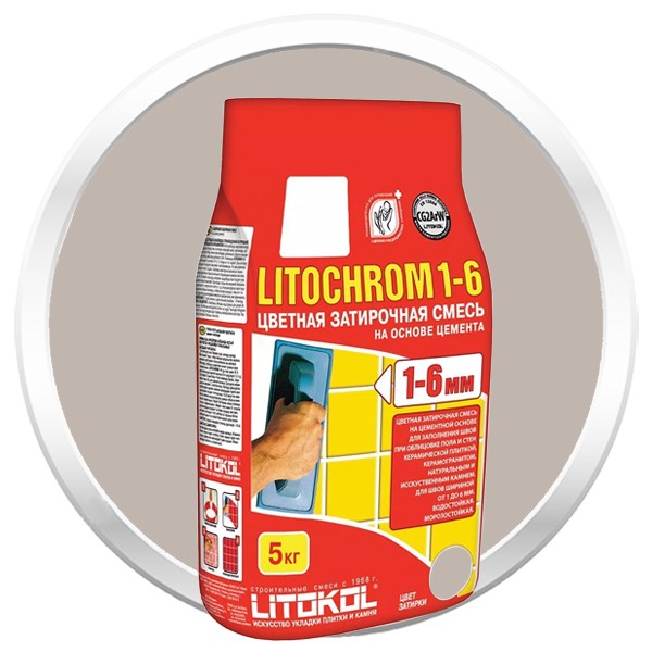 Затирка цементная для швов Litokol Litochrom 1-6 C.30 жемчужно-серая 5 кг