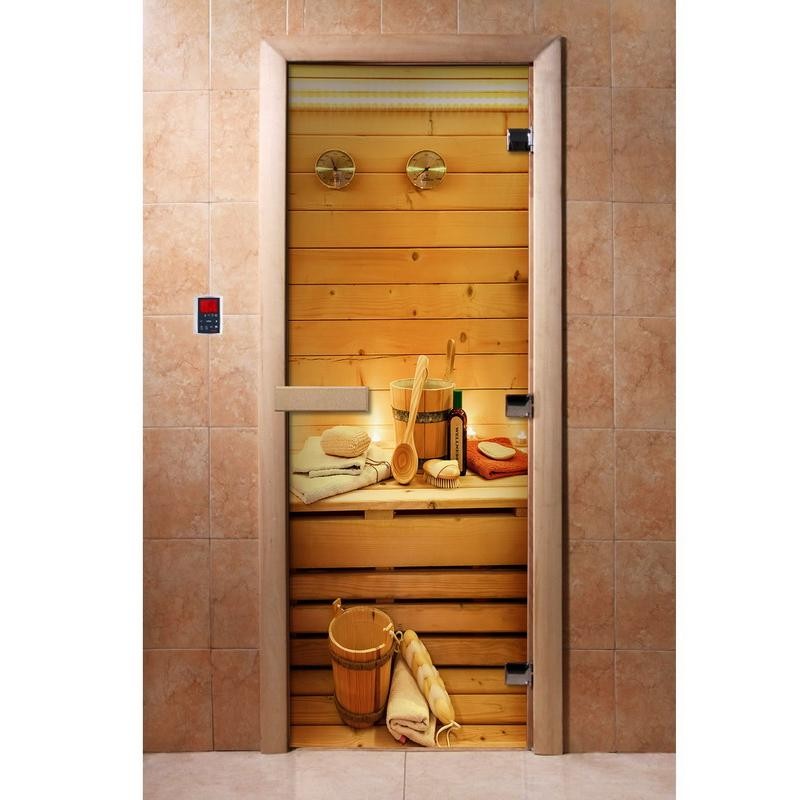 Дверь для сауны стеклянная Doorwood Фотопечать A033 700х1900 мм