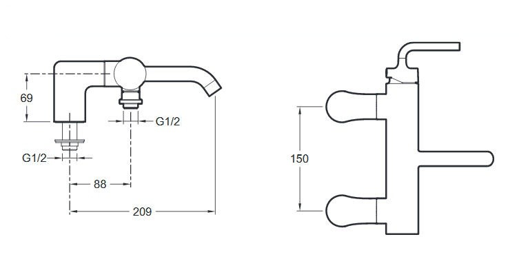 Смеситель для ванны Jacob Delafon Purist E14500-4A-CP