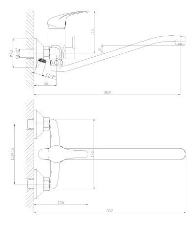 Смеситель для ванны Rossinka A35-34 с S-образным поворотным изливом 