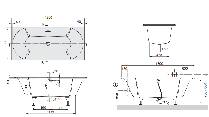 Ванна квариловая Villeroy & Boch Pavia UBQ180PAV2V-01 180х80 см