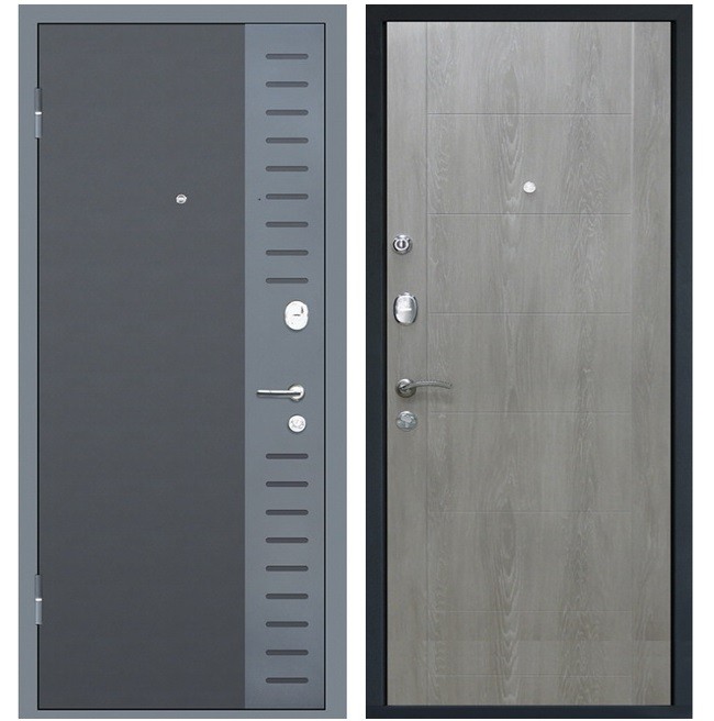 Дверь входная металлическая МеталЮр М28 левая 2050х960 мм снаружи металл Черный бархат внутри МДФ Дуб шале седой