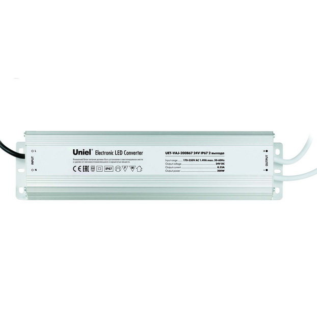 Блок питания Uniel UET-VAJ-200B67 24V IP67 для светодиодов с защитой от короткого замыкания и перегрузок