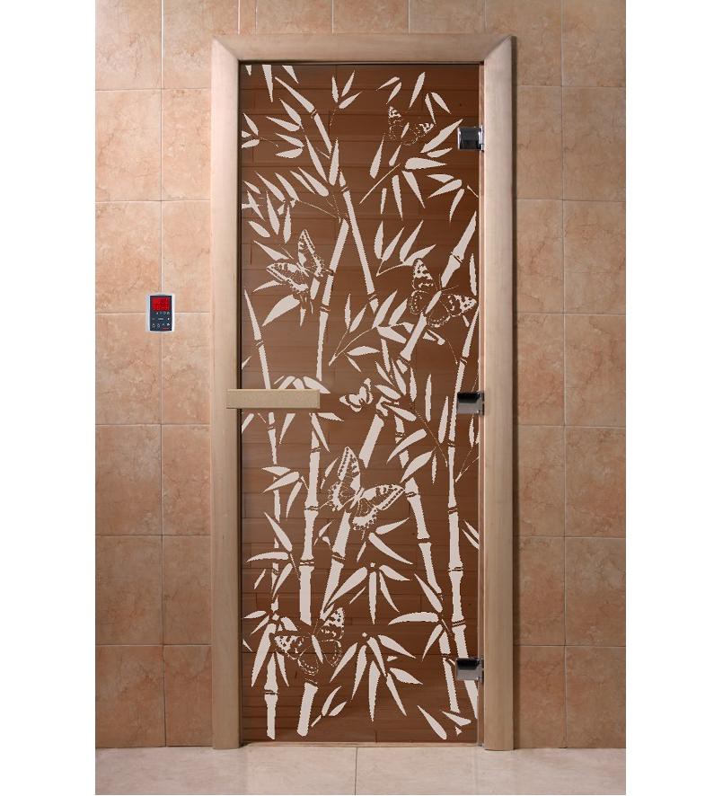 Дверь для сауны стеклянная Doorwood DW00056 Бамбук и бабочки бронза 800х2000 мм