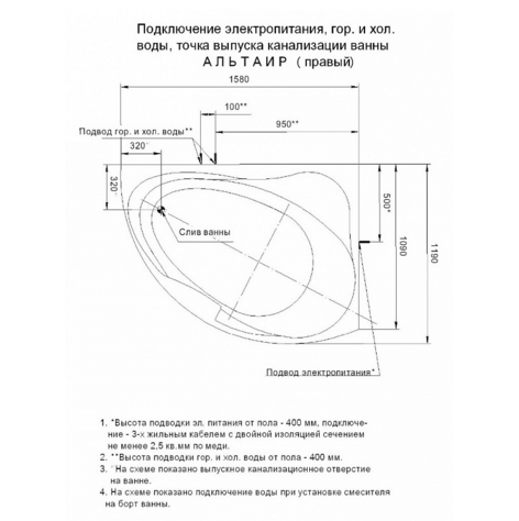 Ванна акриловая Aquatek Альтаир R 158х120 см