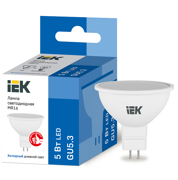 Лампа светодиодная IEK Eco MR16 5W GU5.3 6500К 