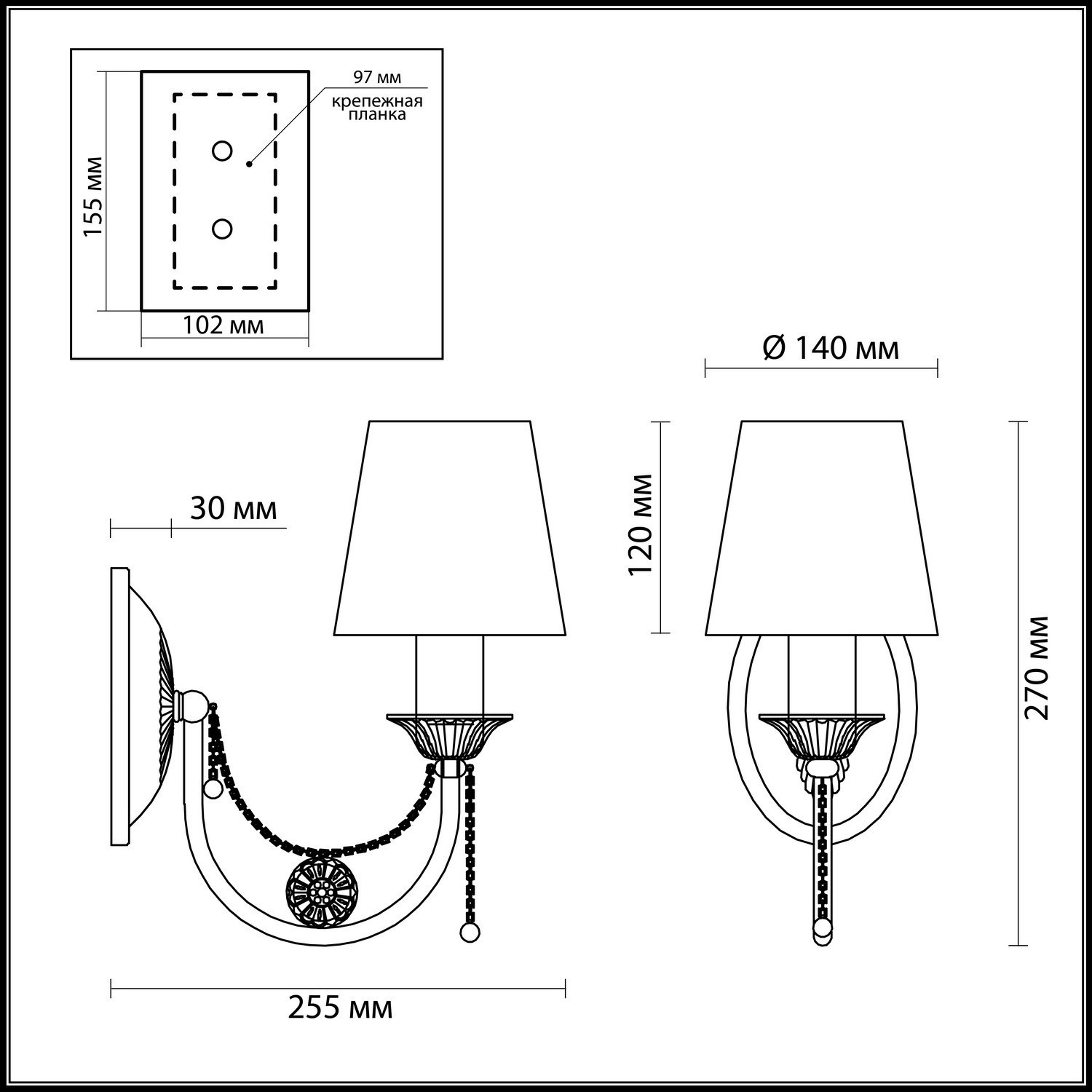 Бра Odeon Light Ignessa 3222/1W бронза E14 40W 220V