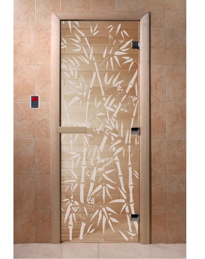 Дверь для сауны стеклянная Doorwood DW00961 Бамбук и бабочки прозрачная 700х1900 мм 