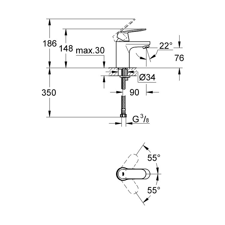 Смеситель для раковины Grohe Eurosmart Cosmopolitan 32824000
