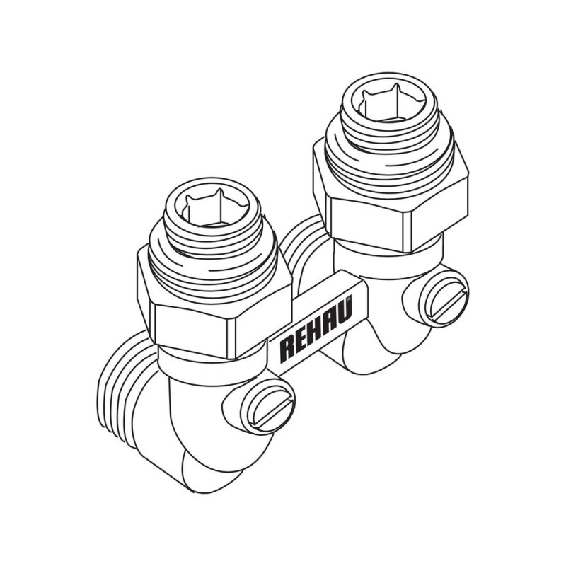 Блок шаровых кранов Rehau 12407371001 угловой с соединительным ниппелем 1/2x3/4 дюйма