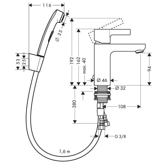 Смеситель с гигиеническим душем Hansgrohe Metris S 31160000