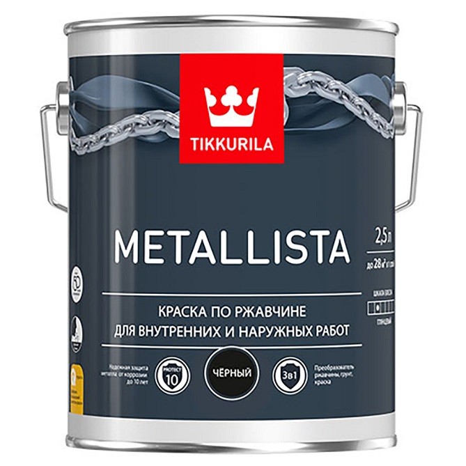 Краска по ржавчине Tikkurila Metallista глянцевая черная 2,5 л