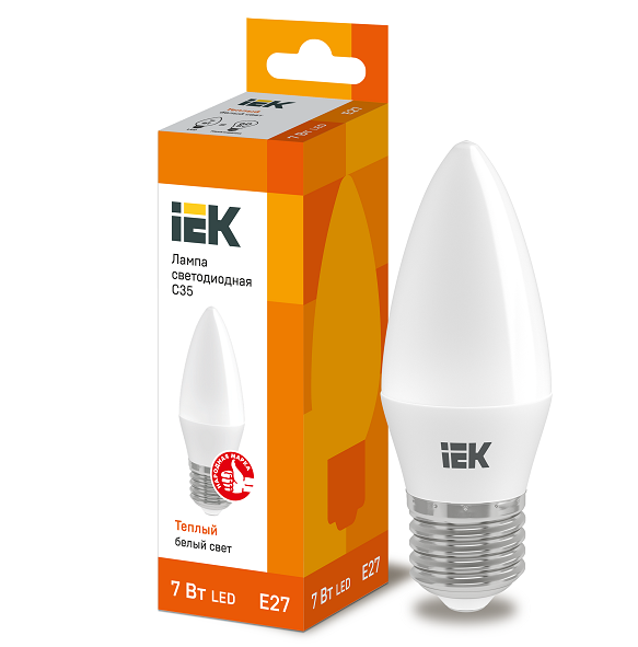Лампа светодиодная IEK Eco C35 7W Е27 3000К