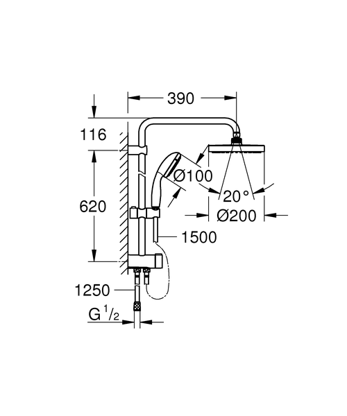 Душевая стойка Grohe New Tempesta 200 27389002 с переключателем