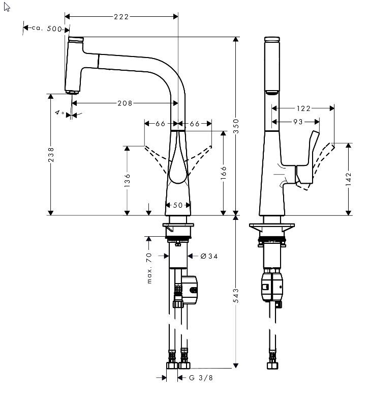 Смеситель для кухни Hansgrohe Metris Select 240 14857000 с выдвижным изливом