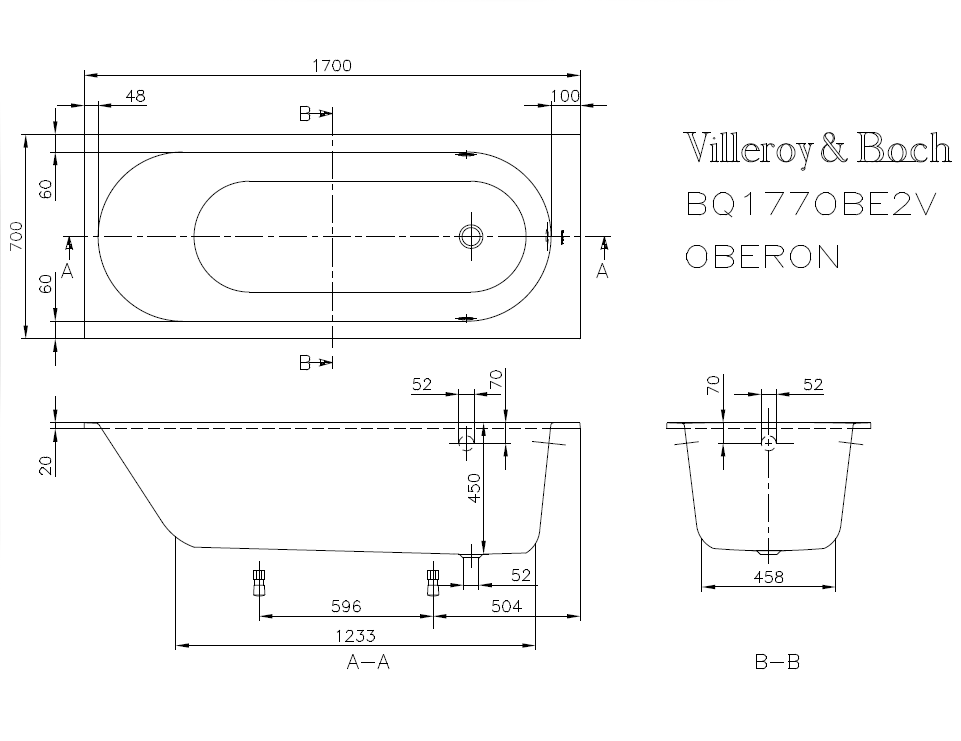 Ванна квариловая Villeroy & Boch Oberon UBQ177OBE2V-01 170х70 см