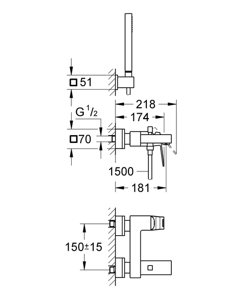 Смеситель для ванны Grohe Eurocube 23141000