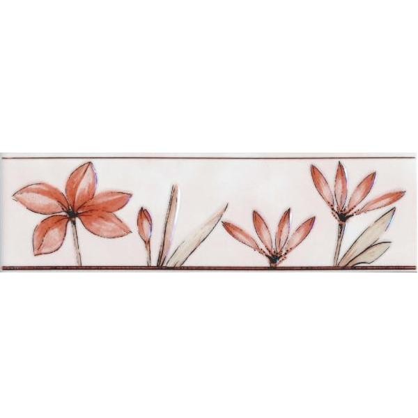 Бордюр керамический НЗКМ Валентино Цветы розовый 200х57 мм