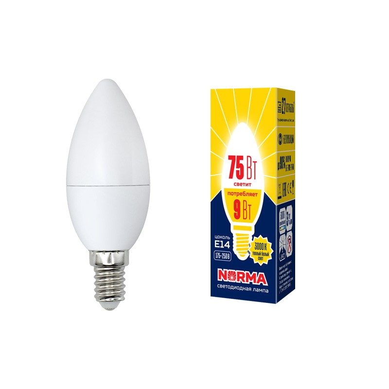 Лампа светодиодная Volpe Norma LED-C37-9W/WW/E14/FR/NR 3000K