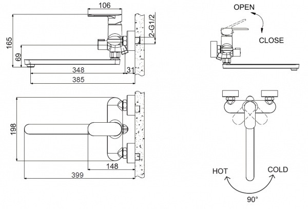 Смеситель для ванны Bravat Opal F6125183CP-02L-RUS