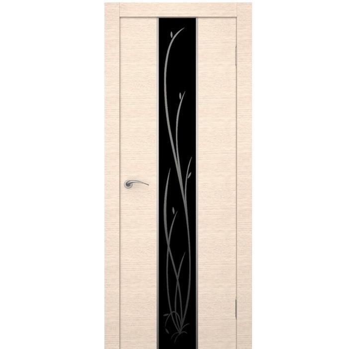 Дверное полотно Ростра Гранд экошпон Беленый дуб стекло черное 2000х600 мм