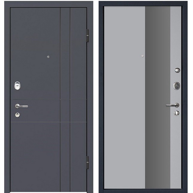 Дверь входная металлическая МеталЮр М16 правая 2050х860 мм снаружи МДФ винорит Антрацит внутри МДФ Манхеттэн серебро