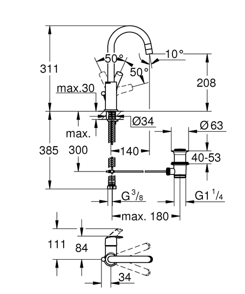 Смеситель для раковины Grohe Eurosmart New 23537002