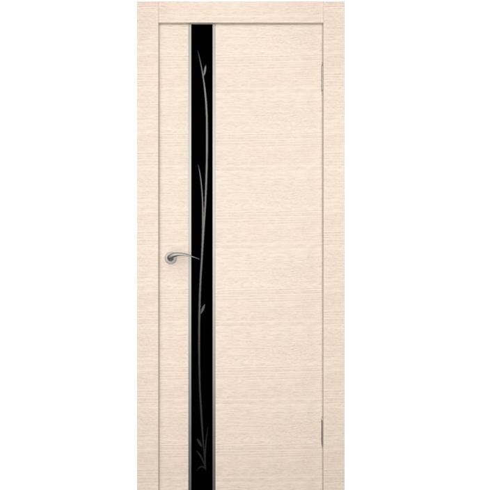 Дверное полотно Ростра Маэстро экошпон Беленый дуб стекло черное 2000х600 мм
