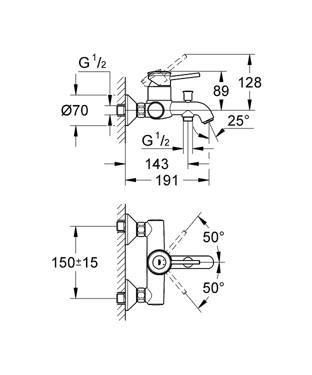 Смеситель для ванны Grohe BauClassic 32865000