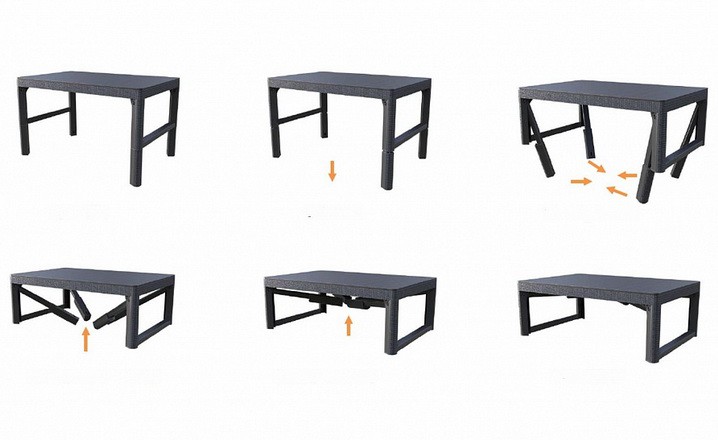Стол пластиковый Keter Lyon smooth table с регулируемой высотой столешницы графит