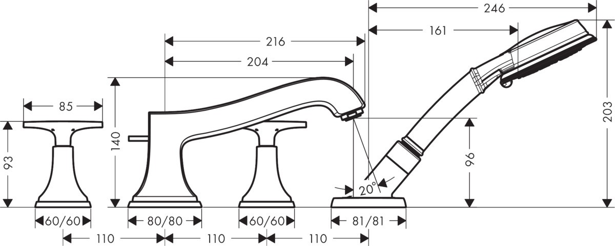 Смеситель на борт ванны Hansgrohe Metropol Classic 31449000