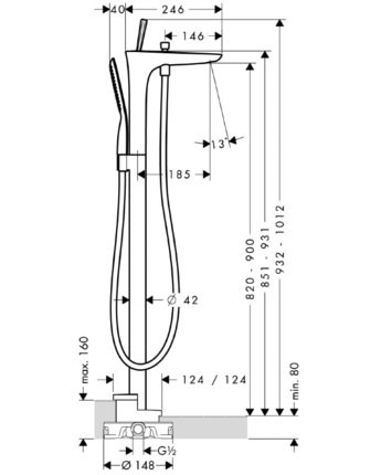 Смеситель для ванны Hansgrohe PuraVida 15473000 напольный хром