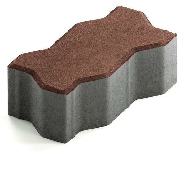 Тротуарная плитка Steingot Сити 80 из серого цемента с полным прокрасом зигзаг темно-коричневая 225х112,5х80 мм