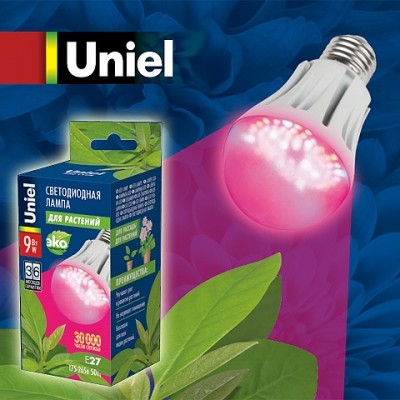 Светодиодная лампа Uniel LED-A60-9W/SP/E27/CL ALM01WH для растений 