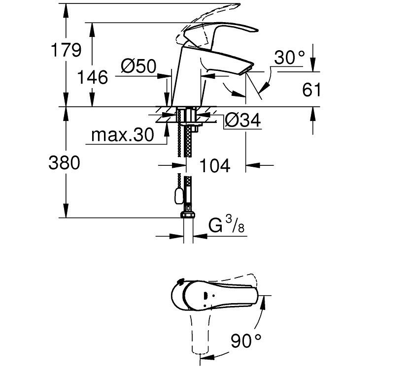 Смеситель для раковины Grohe Eurosmart 23372002