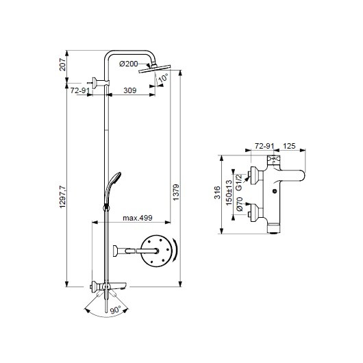 Стойка душевая Ideal Standard Idealrain Eco B1377AA с термостатическим смесителем