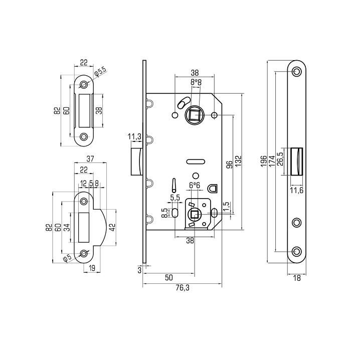 Защелка межкомнатная Palladium 600 PC