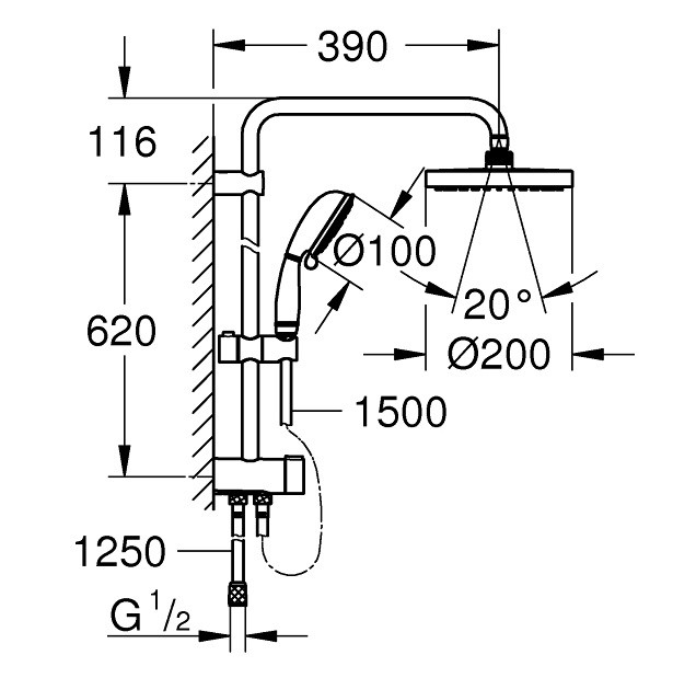 Стойка душевая Grohe New Tempesta Rustic 200 27399002 с переключателем