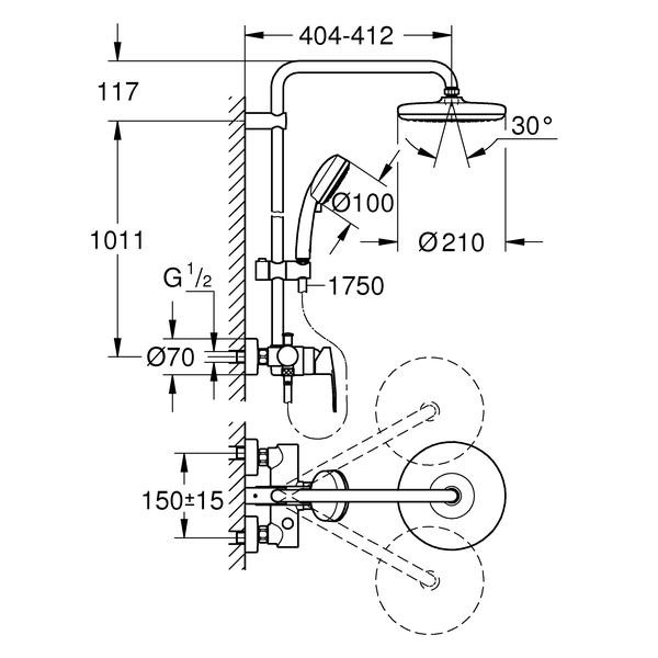 Стойка душевая Grohe Tempesta Cosmopolitan 210 26224001 с смесителем