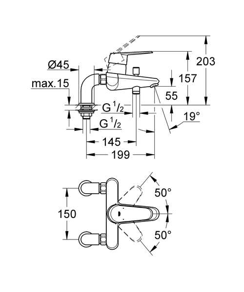Смеситель для ванны Grohe Eurodisc Cosmopolitan 33392002