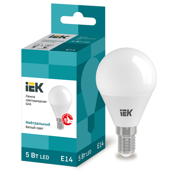 Лампа светодиодная IEK Eco G45 5W Е14 4000К 